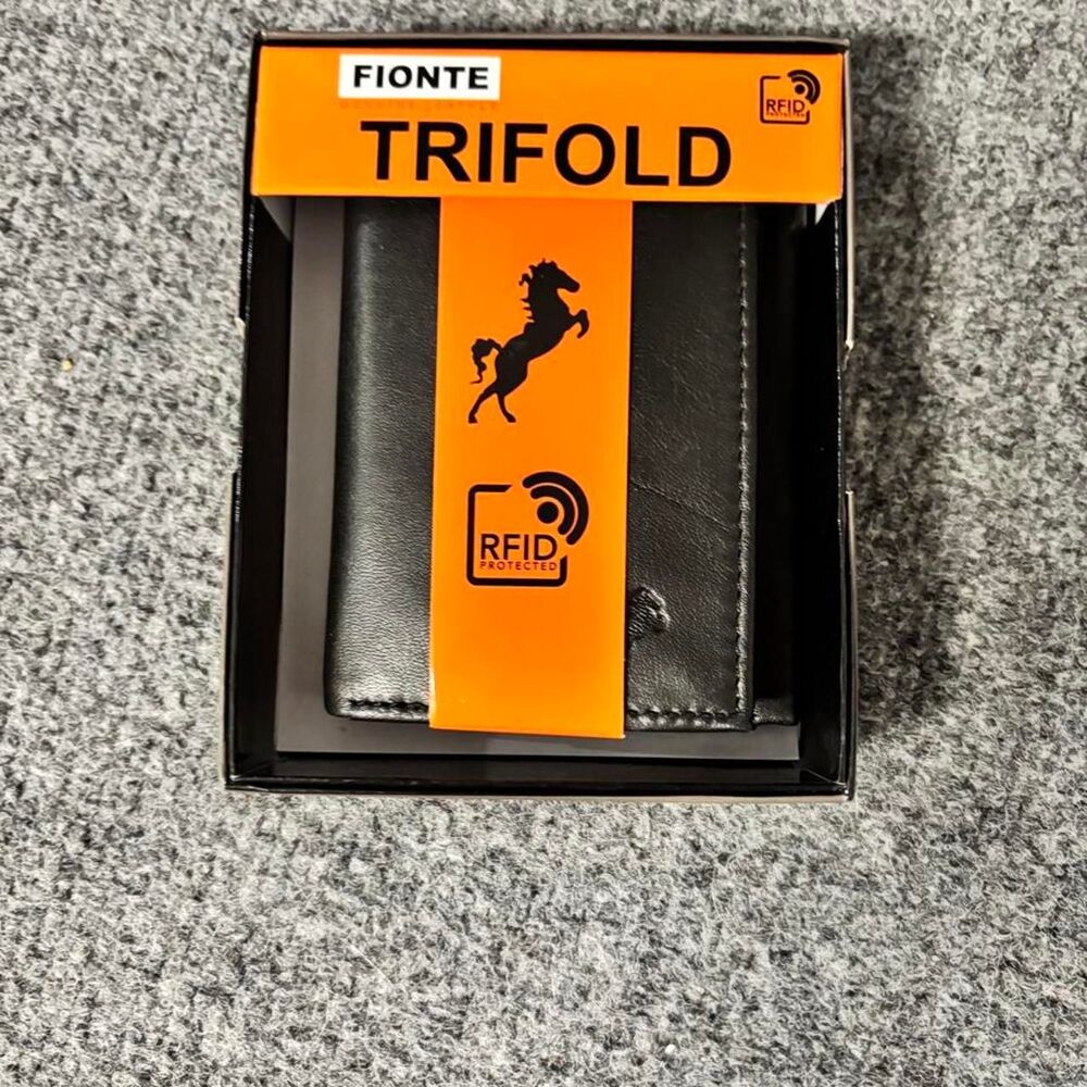 Fionte Genuine Leather Trifold Wallet Black